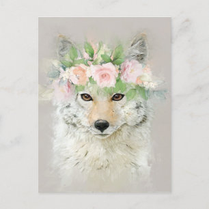 Cartão Postal Coyote Vestindo uma Coroa Flor