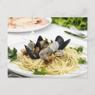 Cartão Postal Cozinha italiana. Espaguete alle vongole.