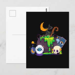 Cartão Postal Cozinhar De Witch Cauldron Sob O Luar