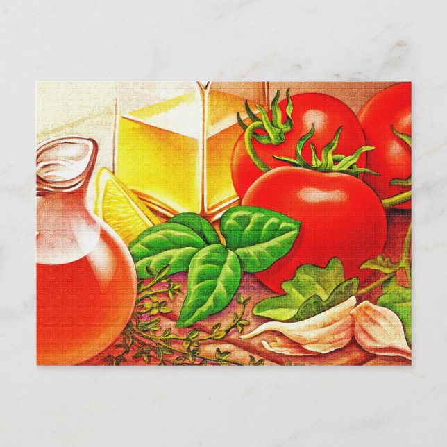 Cartão Postal Cozinhar italianos Tomates e Basil (Frente)