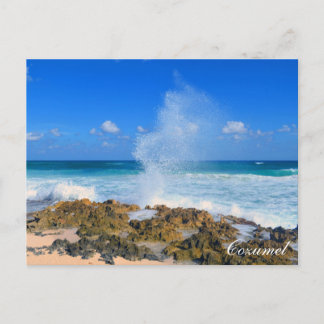 Cartão Postal Cozumel Mexico Beach Wave Splash Water Spout Teal