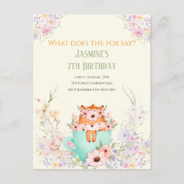 Cartão Postal Cozy Fox Forest Magical Floral Birthday Invitation