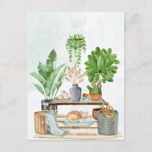 Cartão Postal Cozy home interior com plantas