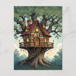 Cartão Postal Cozy Whimsical Treehouse Feito De Livros Antigos