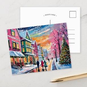 Cartão Postal Cozy Winter Street Scene Arte Moderna