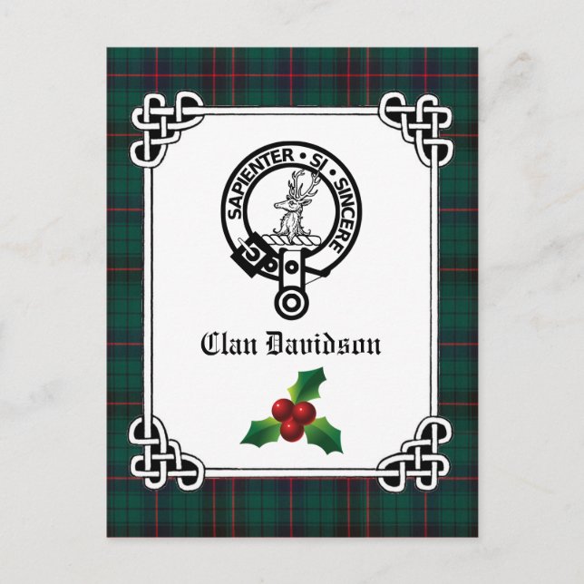 Cartão Postal Crachá Clan Davidson Crest e Feriado Tartan (Frente)