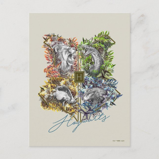 Cartão Postal Crachá HOGWARTS™ - Gráfico Floral (Frente)
