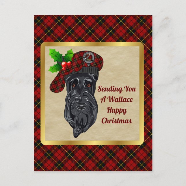 Cartão Postal Crachá Wallace Clan e Natal do Tartan (Frente)