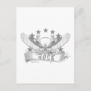 Cartão Postal Crânio Com Banner De Rock Wings