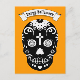 Cartão Postal crânio de açúcar de halloween feliz
