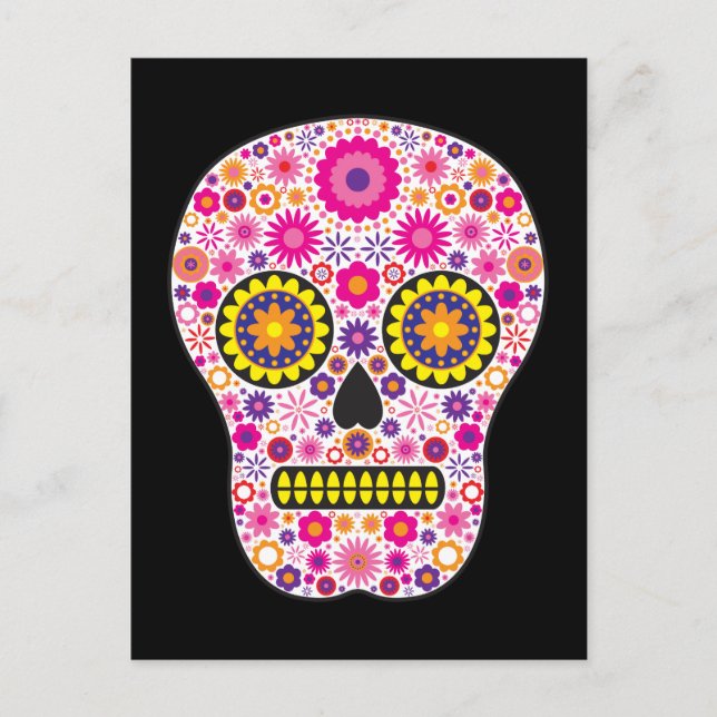 Cartão Postal Cranio de Açúcar Mexicano Rosa (Frente)