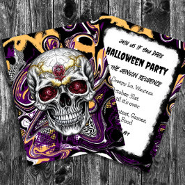 Cartão Postal Cranio de Açúcar Preto e Roxo no Halloween