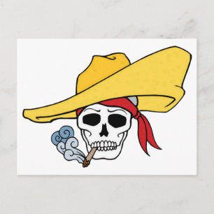 Cartão Postal Crânio de Fumar Halloween com Cartoon Bandana
