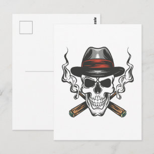 Cartão Postal Crânio de gângster com chapéu fedora