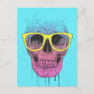 Cartão Postal crânio de pop art com óculos