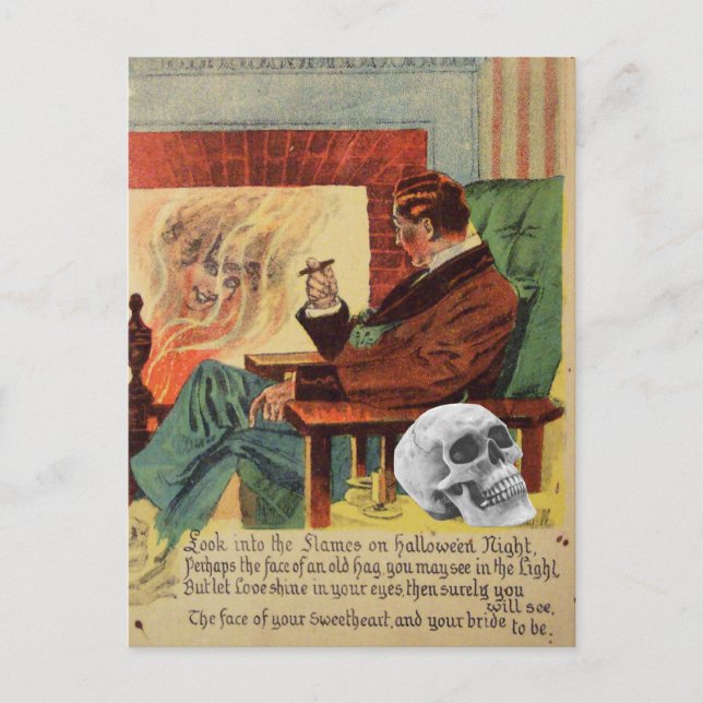 Cartão Postal Crânio de Troféu Espírito Fantasma Lareira (Frente)