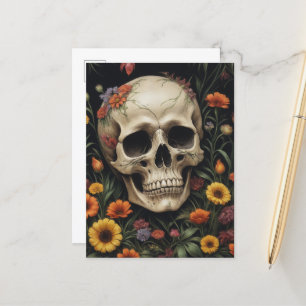 Cartão Postal Crânio humano nas flores