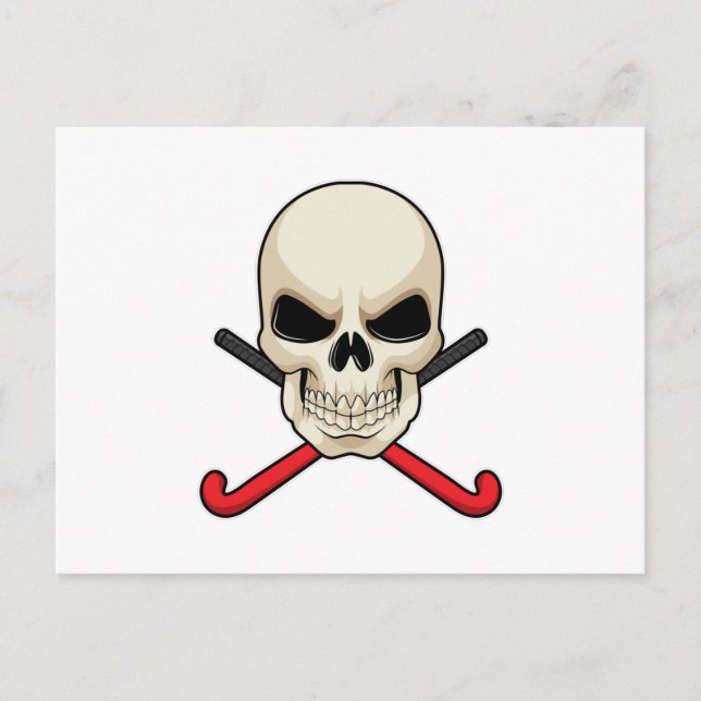 Cartão Postal Crânio no hóquei com taco de hóquei (Frente)