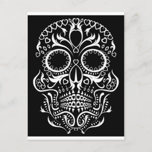 Cartão Postal Crânio preto e branco / Dia dos Mortos