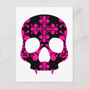 Cartão Postal Crânio roxo, gótico punk, cor-de-rosa-quente e p