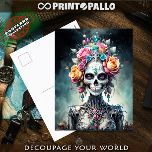 Cartão Postal crânios de açúcar calaveras Santa Morte flores