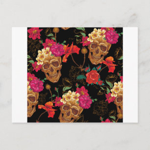 Cartão Postal crânios florais