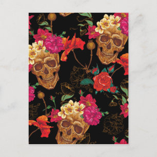Cartão Postal crânios florais