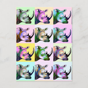 Cartão Postal Crash of Rhinos Pop Art