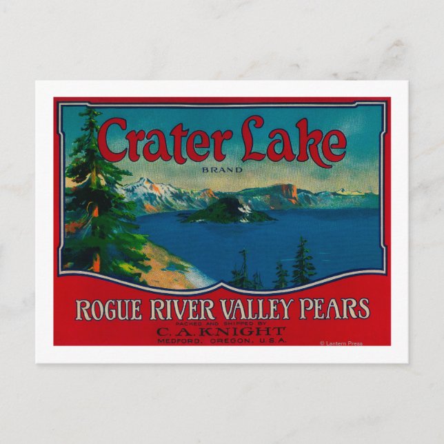 Cartão Postal Crater Lake Pear Crate LabelMedford, OR (Frente)
