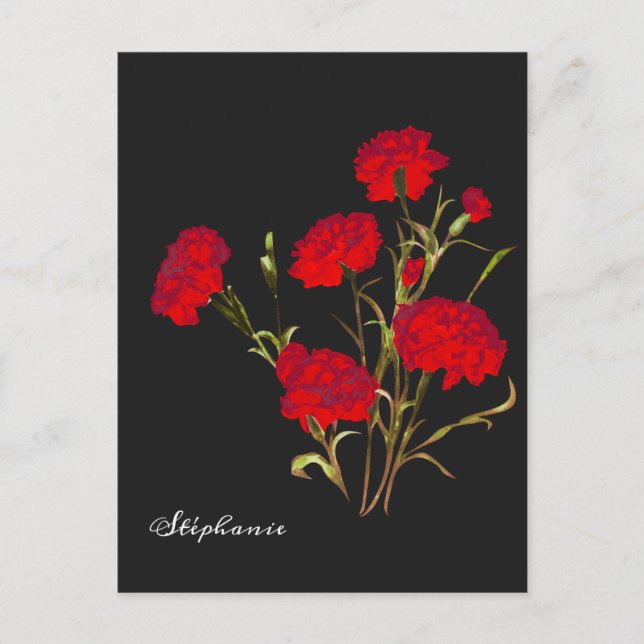 Cartão Postal Cravo Vermelho Floral Elegante Personalizável (Frente)