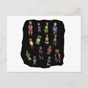 Cartão Postal Crayon Colorful masculinos e femininos figures ale