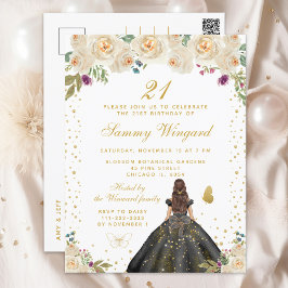 Cartão Postal Cream Floral Brunette Hair Princess Festa de anive