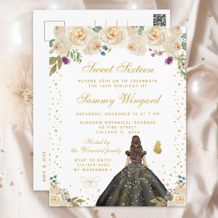 Cartão Postal Cream Floral Brunette Hair Princess Sweet