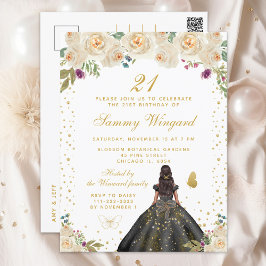 Cartão Postal Cream Floral Dark Skin Princess Festa de aniversár