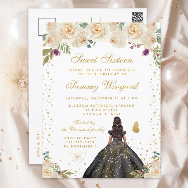 Cartão Postal Cream Floral Dark Skin Princess Sweet (Criador carregado)