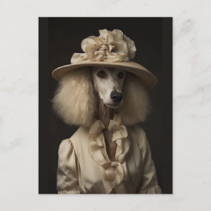 Cartão Postal Cream Poodle Flower Hat