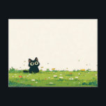 Cartão Postal Cream Vignette Kawaii Black Cat Meadow<br><div class="desc">Brighten someone's day with this charming black cat postcard. This minimalist illustration features a wide-eyed black kitten sitting curiously in a lush green meadow dotted with tiny white, yellow, and red wildflower blooms. The clean cream vignette background makes the vibrant spring colors pop, creating a whimsical and peaceful vibe. It...</div>