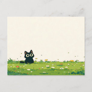 Cartão Postal Cream Vignette Kawaii Gato Preto Meadow