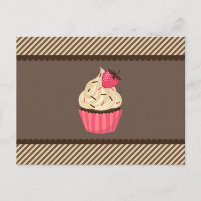 Cartão Postal Creme cor-de-rosa Castanho Stripes Cupcake Moranho (Frente)