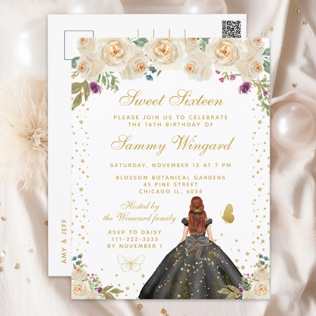 Cartão Postal Creme Floral Cabelo Castanho Princesa Doce Dezesse (Criador carregado)