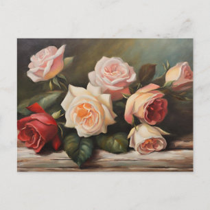 Cartão Postal Creme, Rosa, Rosas vermelhas, Vida Inabalável