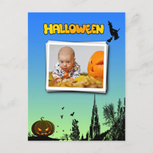 Cartão Postal Crepúsculo de Halloween com Bruxa Adicionar Moldur