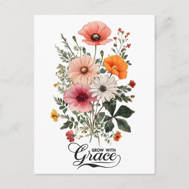 Cartão Postal Cresça com Grace, Vintage Botanical Bloom (Frente)
