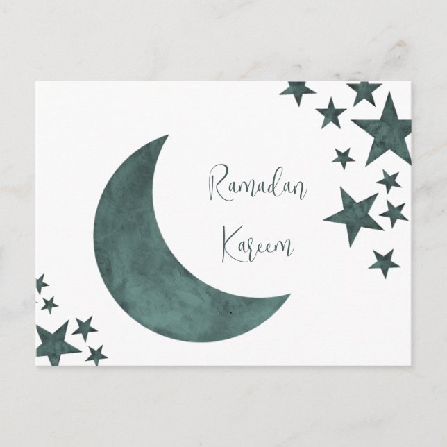 Cartão Postal Crescente Ramadã Kareem estrelas mubarak islâmicas (Frente)