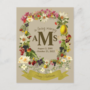 Cartão Postal Crest Floral Elegante Em Memória Funeral 