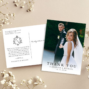Cartão Postal Crest Monograma Foto Casamento Elegante