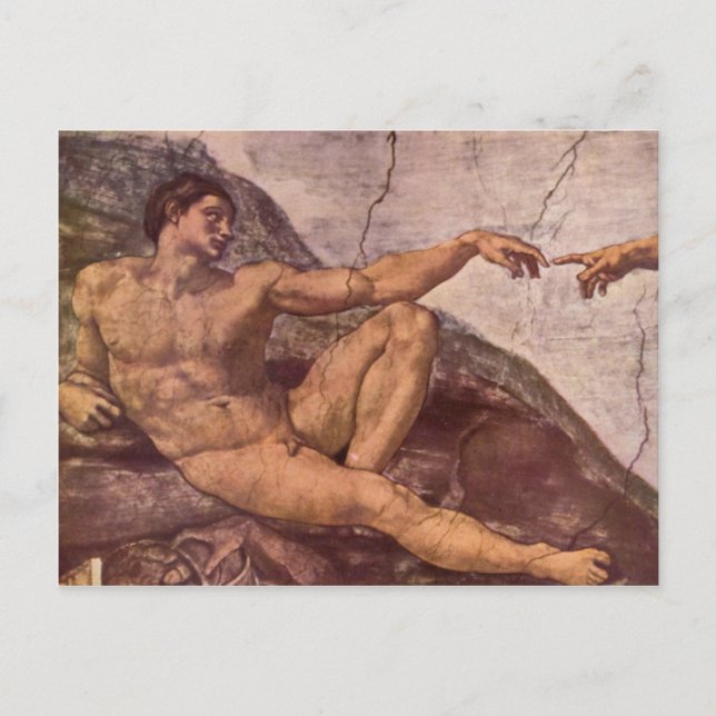 Cartão Postal Criação de Adão em detalhes por Michelangelo (Frente)