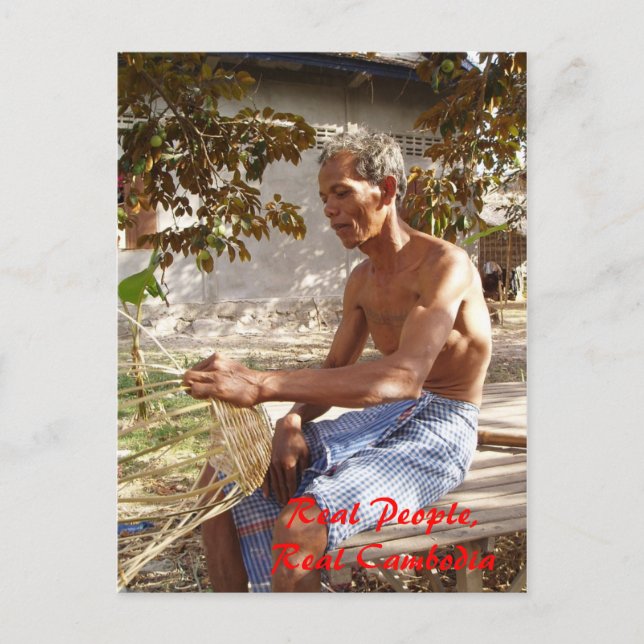 Cartão Postal Criador de cesta na aldeia Prie Khmeang (Frente)
