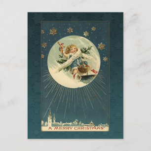 Cartão Postal Criança Antiga em Trenó