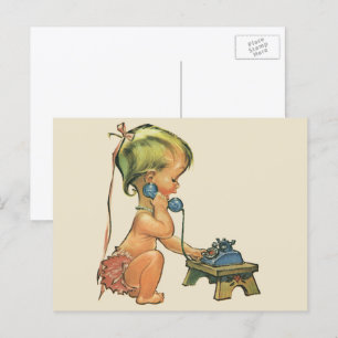 Cartão Postal Criança Antiga Linda Garota Loira Falando no Telef